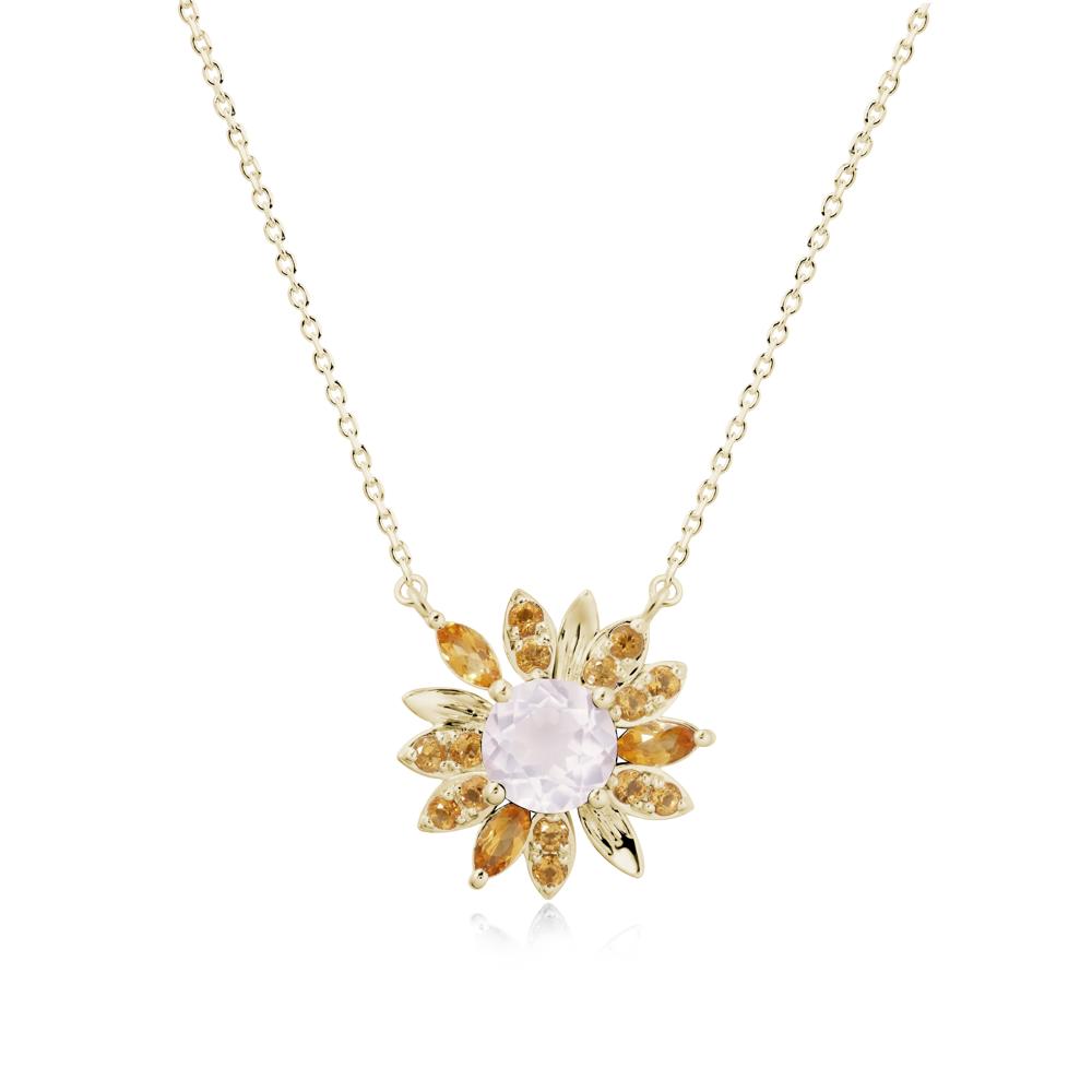 Round Rose Quartz and Citrine Sunflower Necklace - LUO Jewelry #metal_14k yellow gold