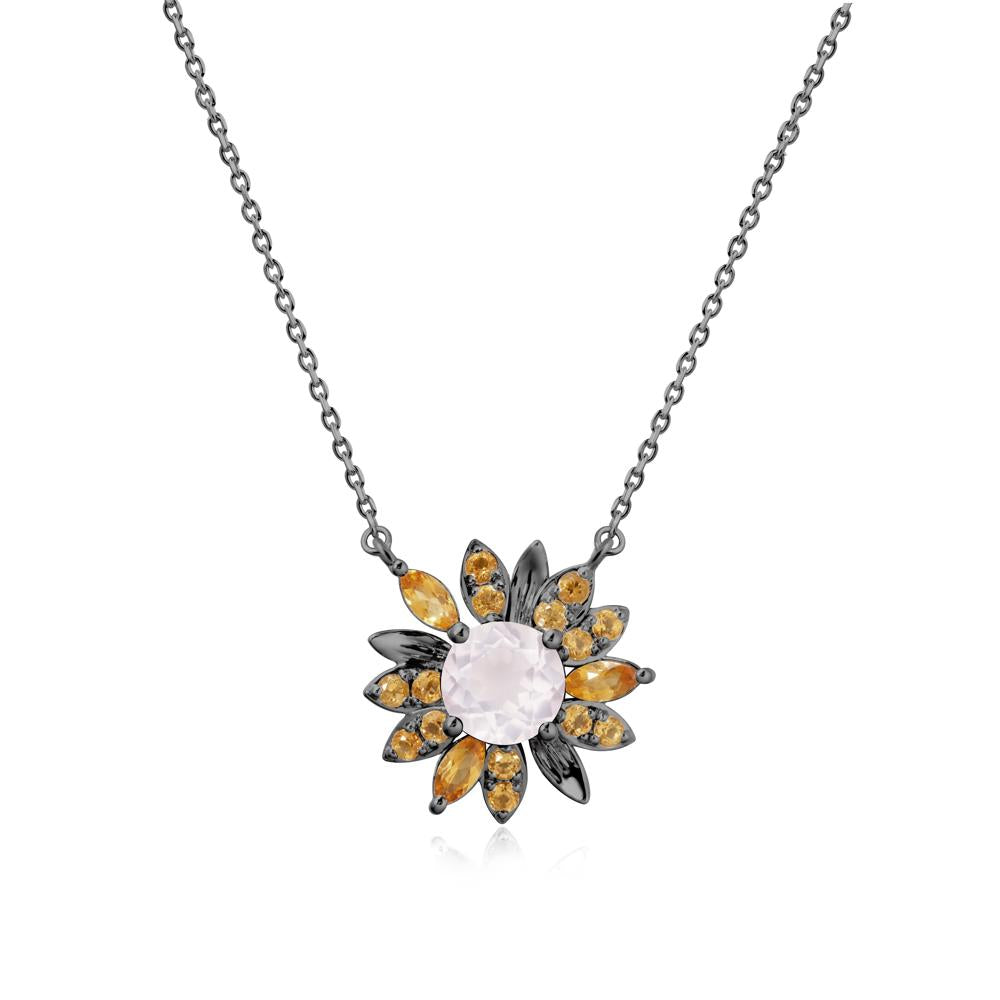 Round Rose Quartz and Citrine Sunflower Necklace - LUO Jewelry #metal_black finish sterling silver