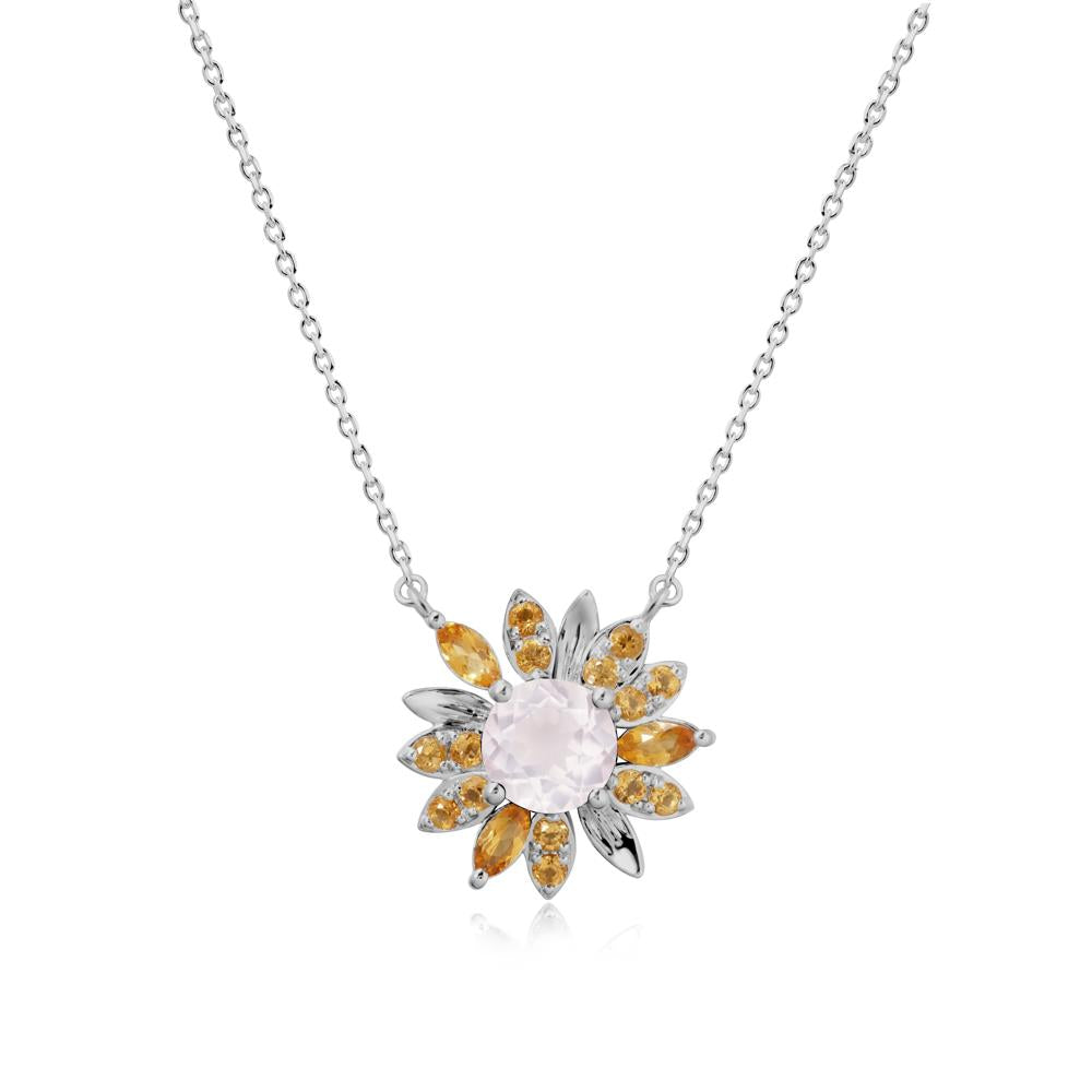 Round Rose Quartz and Citrine Sunflower Necklace - LUO Jewelry #metal_platinum