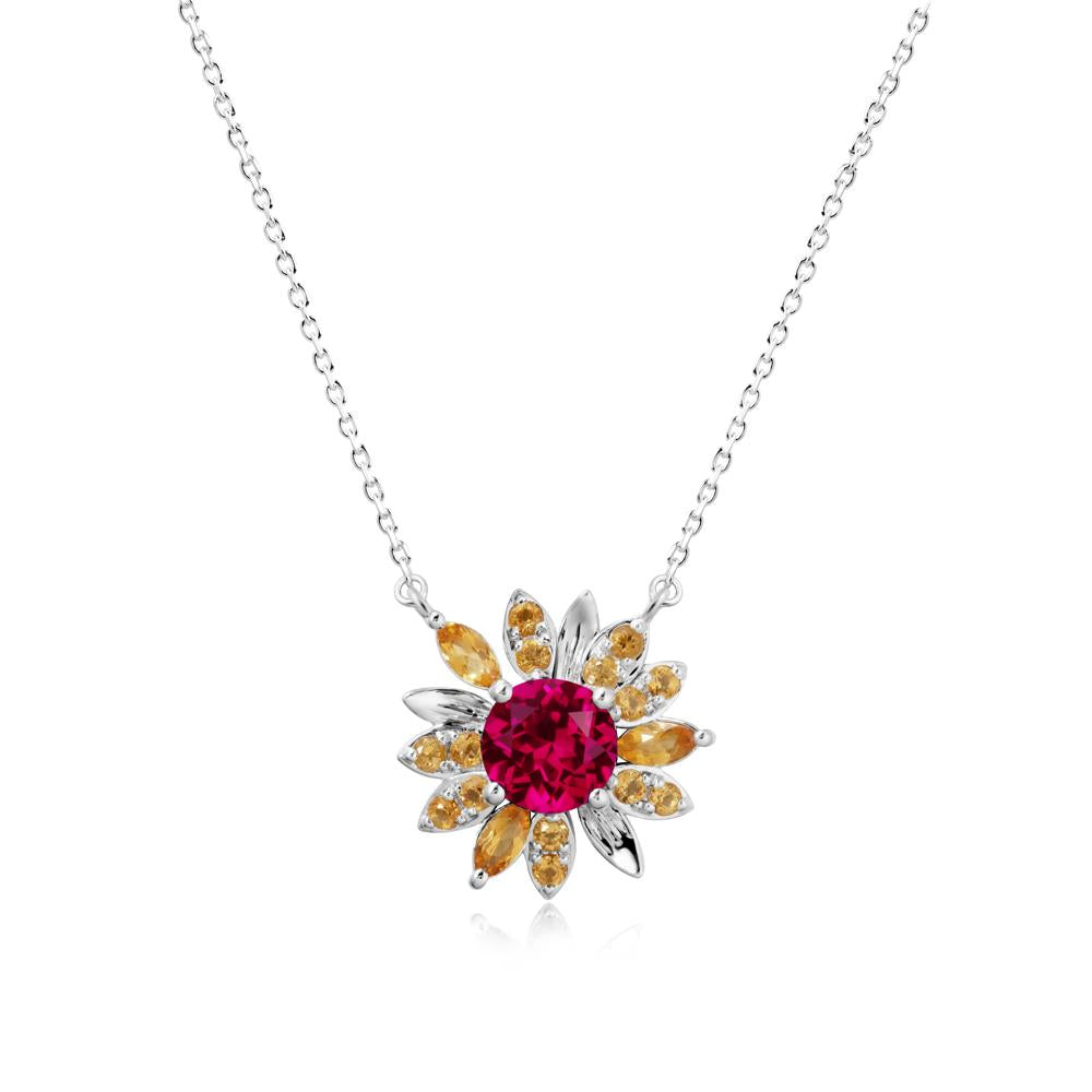 Sunflower Inspired Ruby and Citrine Necklace - LUO Jewelry #metal_sterling silver