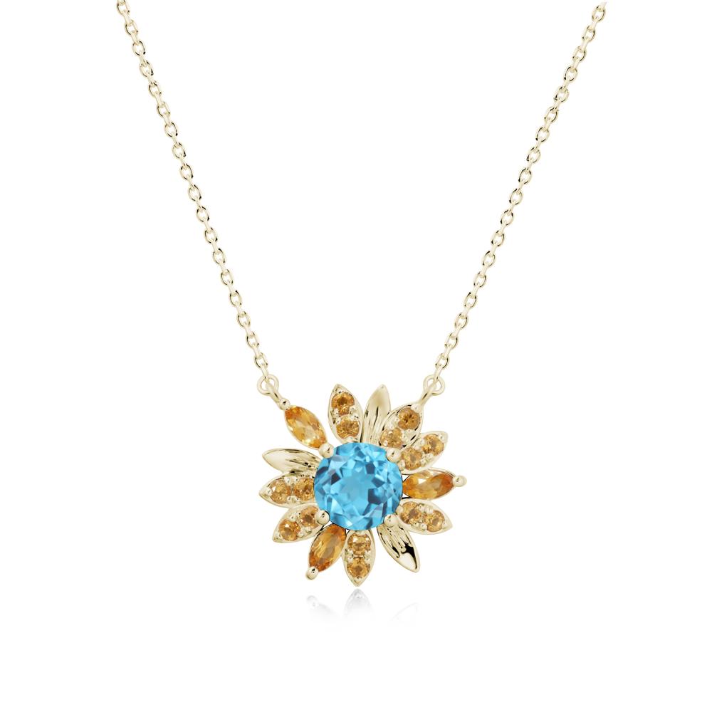 Swiss Blue Topaz and Citrine Sunflower Pendant Necklace - LUO Jewelry #metal_14k yellow gold