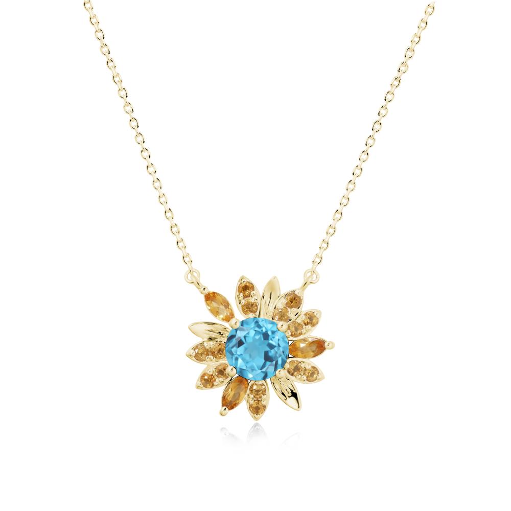Swiss Blue Topaz and Citrine Sunflower Pendant Necklace - LUO Jewelry #metal_18k yellow gold