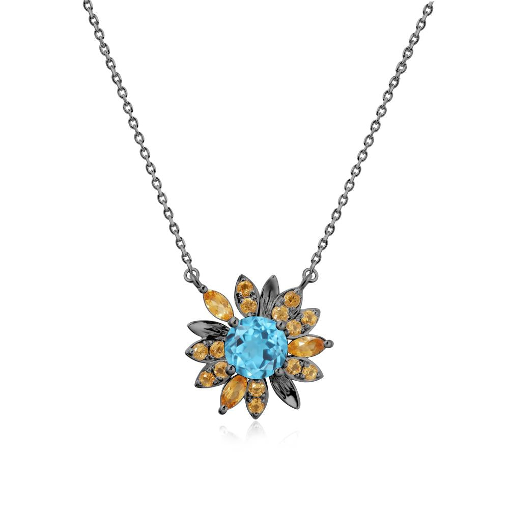 Swiss Blue Topaz and Citrine Sunflower Pendant Necklace - LUO Jewelry #metal_black finish sterling silver