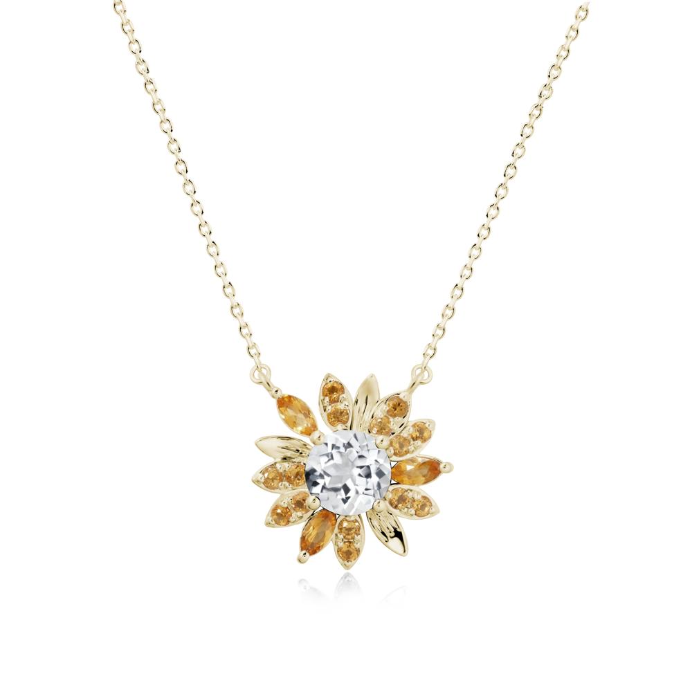 Sunflower Inspired White Topaz and Citrine Necklace - LUO Jewelry #metal_14k yellow gold
