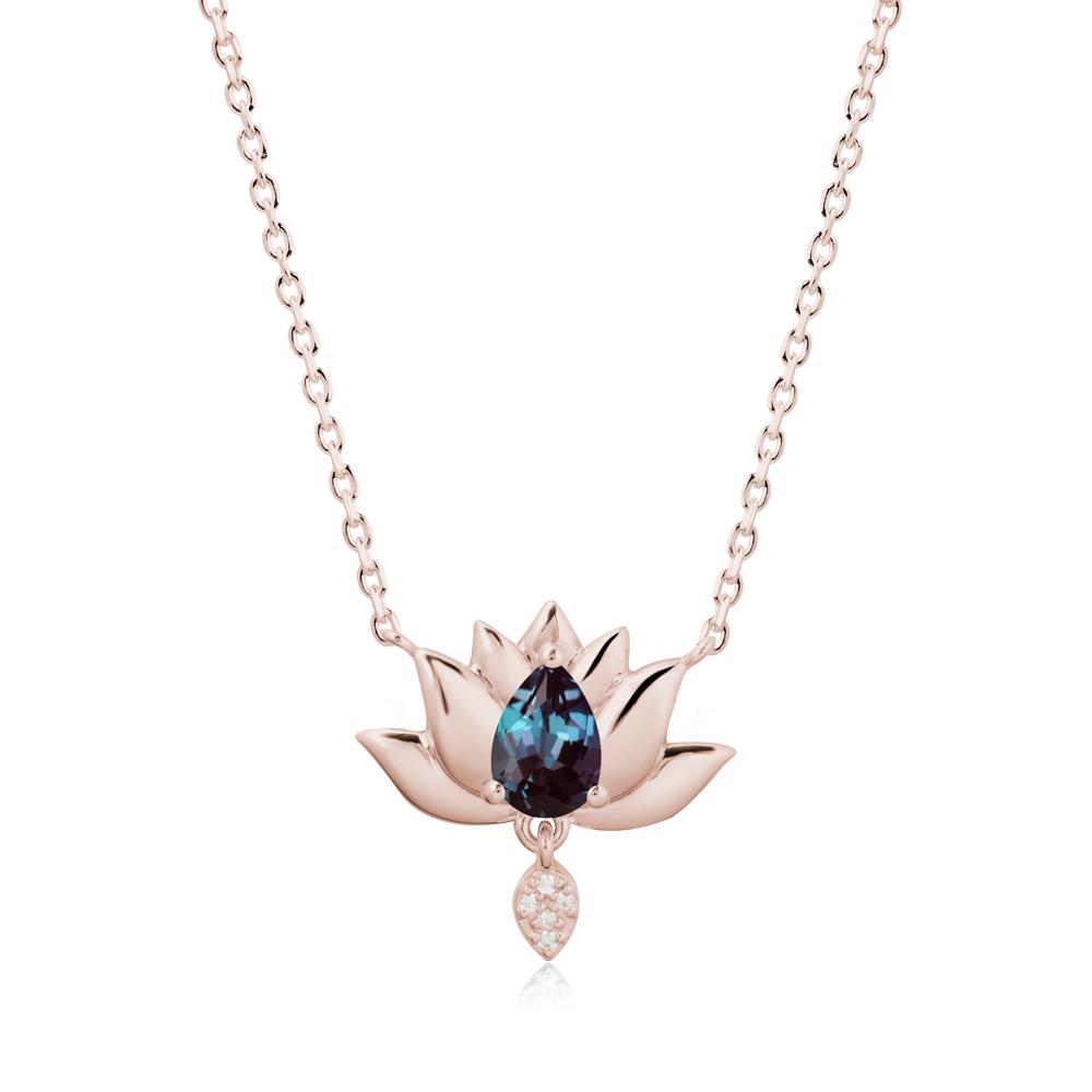 Tear Shaped Alexandrite Lotus Necklace - LUO Jewelry #metal_14k rose gold