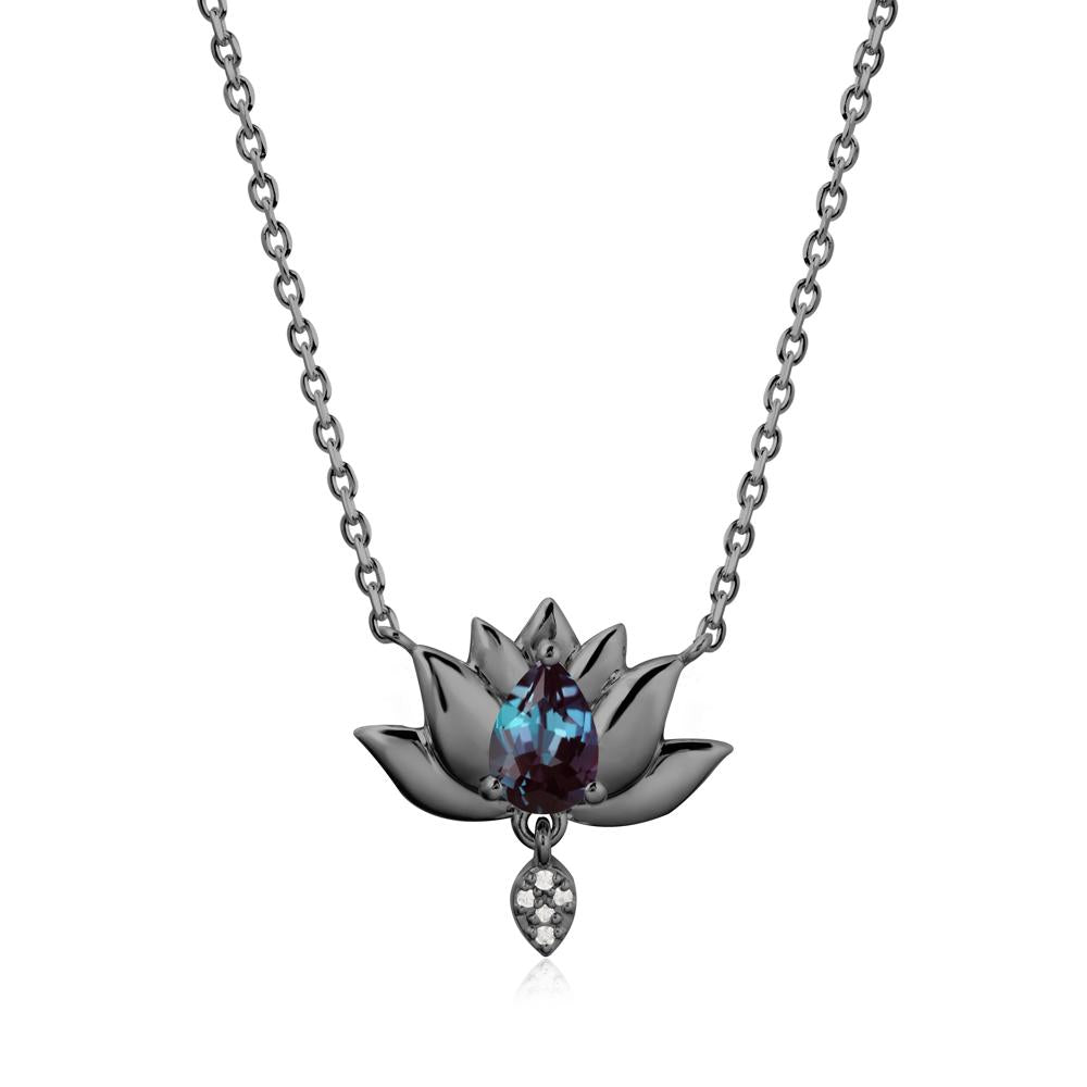 Tear Shaped Alexandrite Lotus Necklace - LUO Jewelry #metal_black finish sterling silver