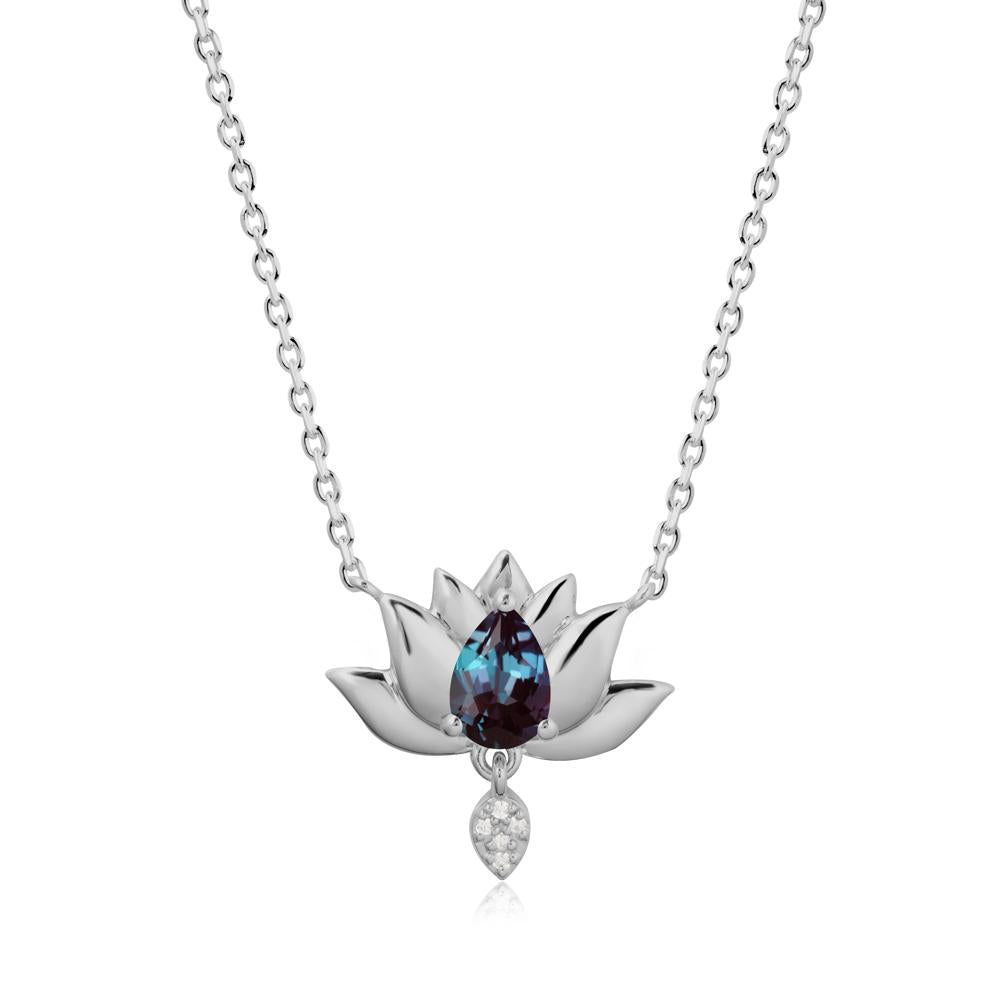 Tear Shaped Alexandrite Lotus Necklace - LUO Jewelry #metal_platinum