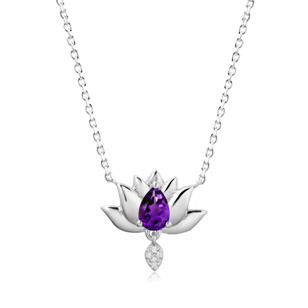 Pear Shaped Amethyst Lotus Flower Pendant - LUO Jewelry #metal_14k white gold