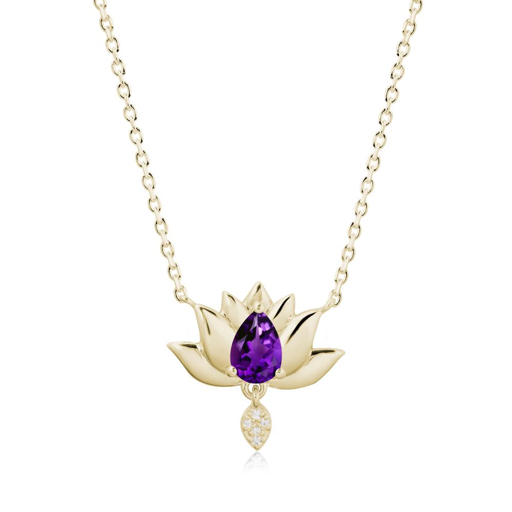 Pear Shaped Amethyst Lotus Flower Pendant - LUO Jewelry #metal_14k yellow gold