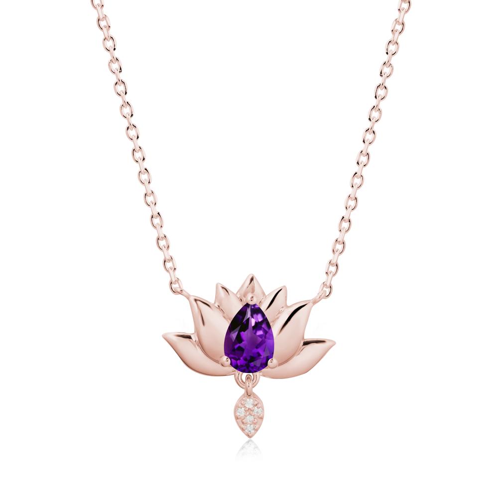 Pear Shaped Amethyst Lotus Flower Pendant - LUO Jewelry #metal_18k rose gold
