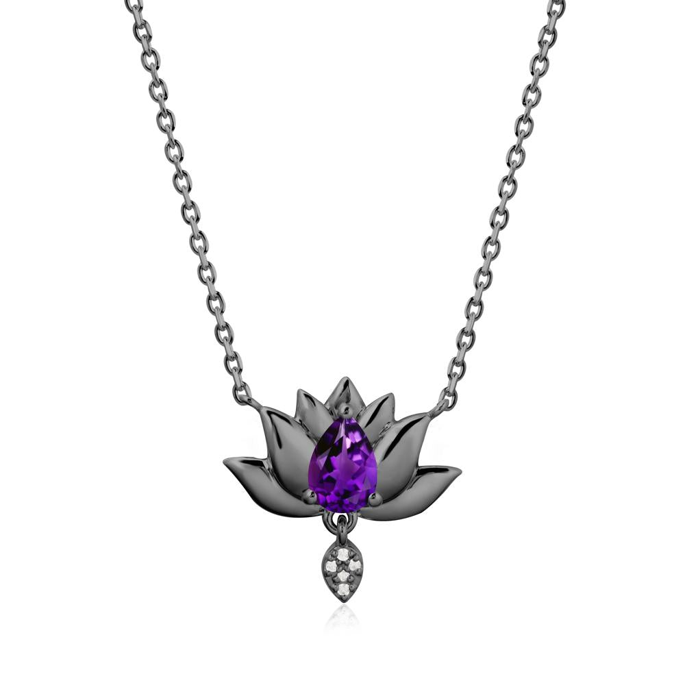 Pear Shaped Amethyst Lotus Flower Pendant - LUO Jewelry #metal_black finish sterling silver