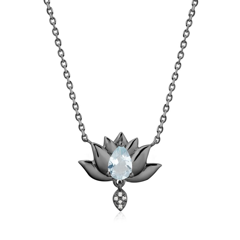 Tear Shaped Aquamarine Lotus Necklace - LUO Jewelry #metal_black finish sterling silver