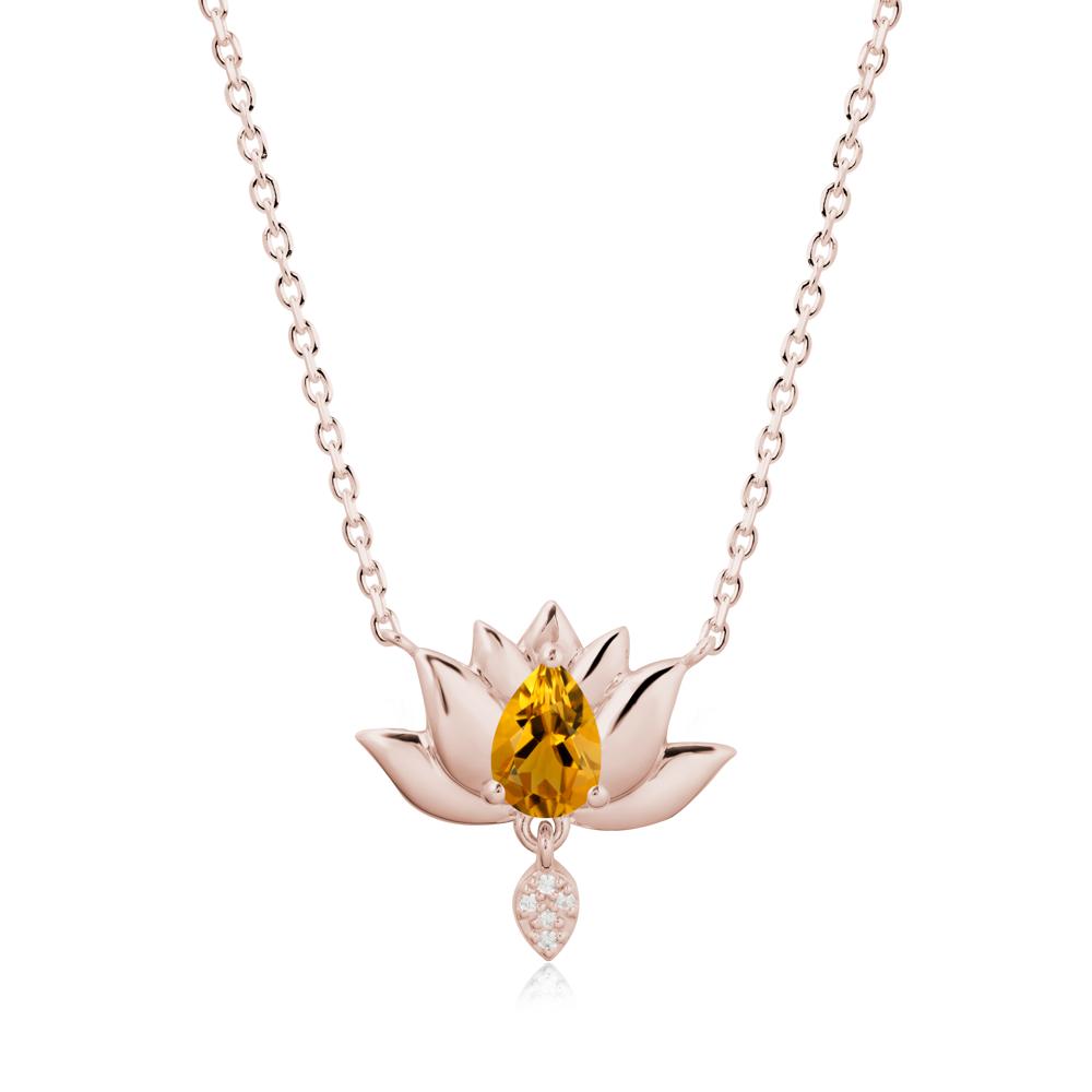 Pear Shaped Citrine Lotus Flower Pendant - LUO Jewelry #metal_14k rose gold