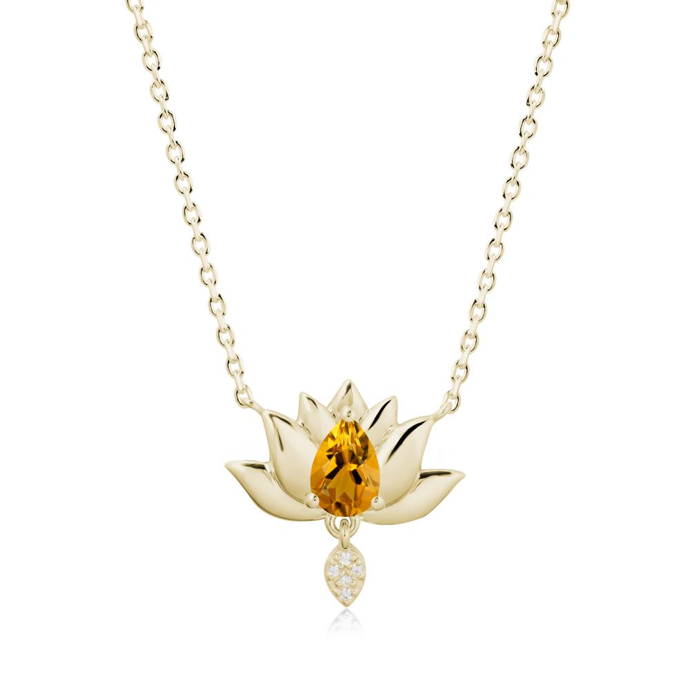 Pear Shaped Citrine Lotus Flower Pendant - LUO Jewelry #metal_14k yellow gold