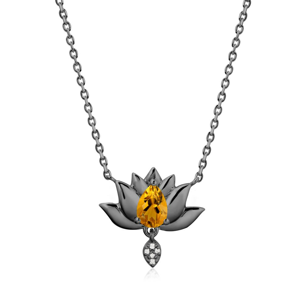 Pear Shaped Citrine Lotus Flower Pendant - LUO Jewelry #metal_black finish sterling silver