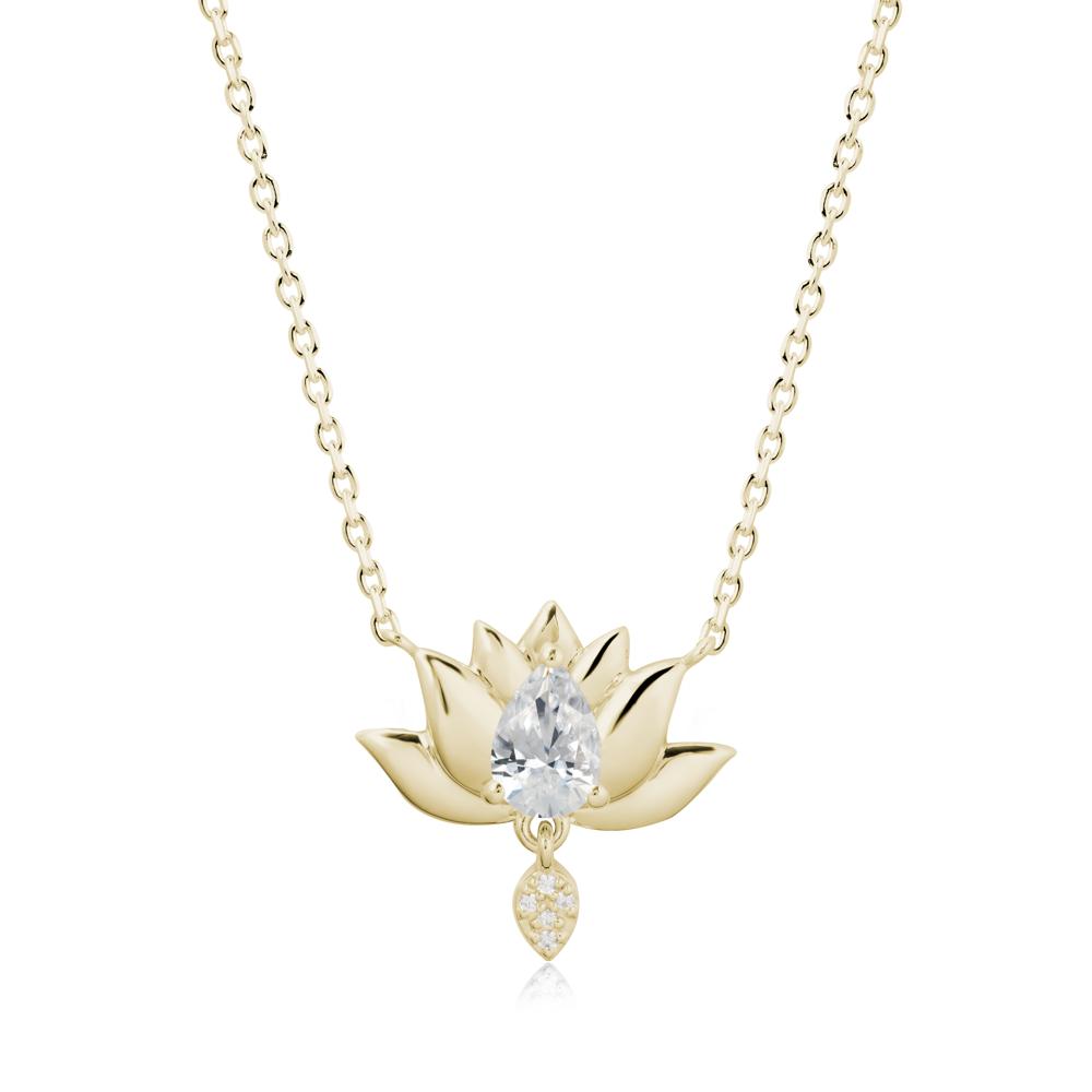 Tear Shaped Cubic Zirconia Lotus Necklace - LUO Jewelry #metal_14k yellow gold