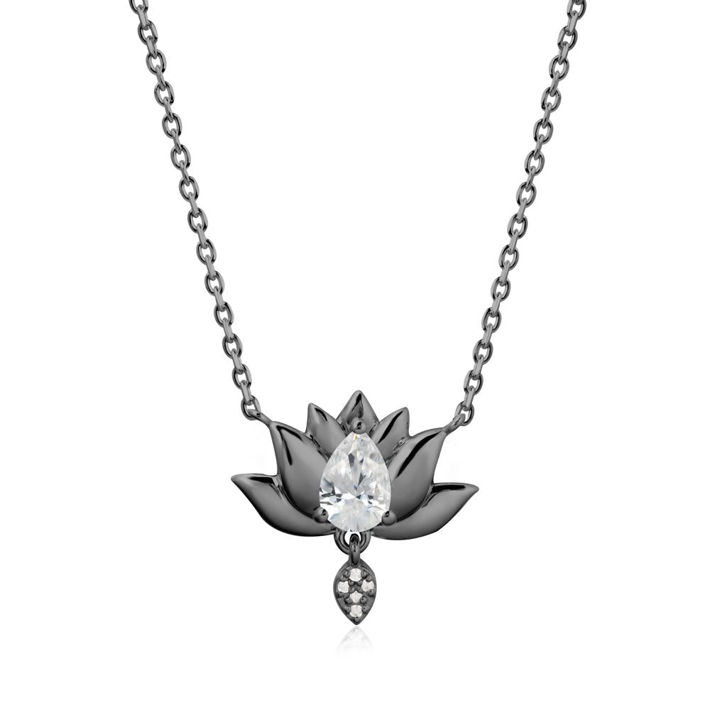 Tear Shaped Cubic Zirconia Lotus Necklace - LUO Jewelry #metal_black finish sterling silver