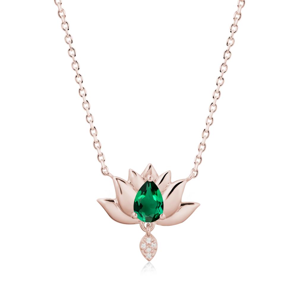 Pear Shaped Emerald Lotus Flower Pendant - LUO Jewelry #metal_14k rose gold