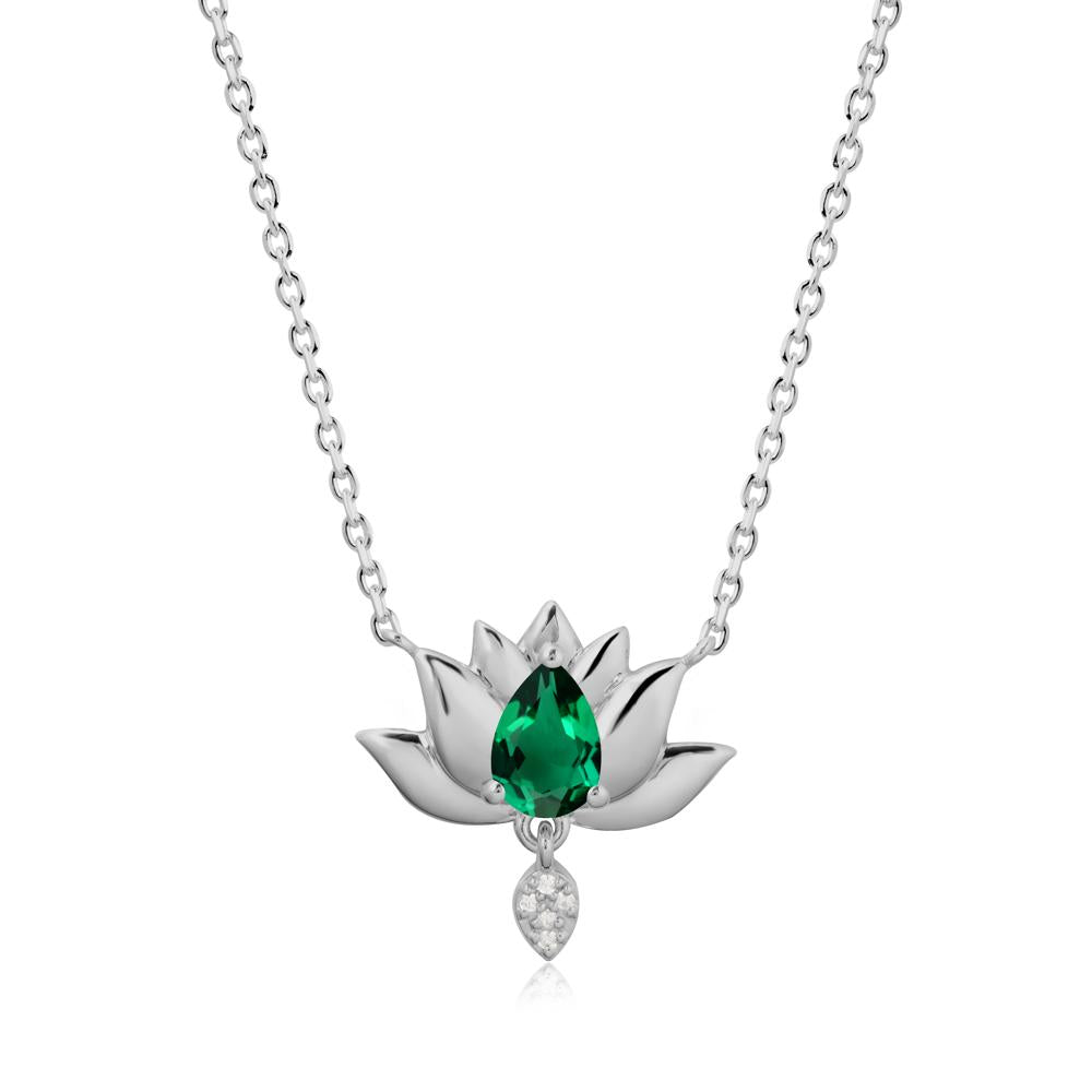 Pear Shaped Emerald Lotus Flower Pendant - LUO Jewelry #metal_platinum
