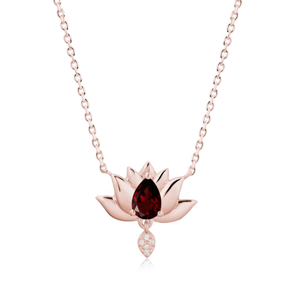 Tear Shaped Garnet Lotus Necklace - LUO Jewelry #metal_18k rose gold