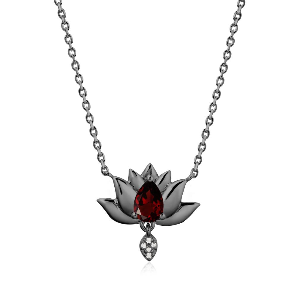 Tear Shaped Garnet Lotus Necklace - LUO Jewelry #metal_black finish sterling silver