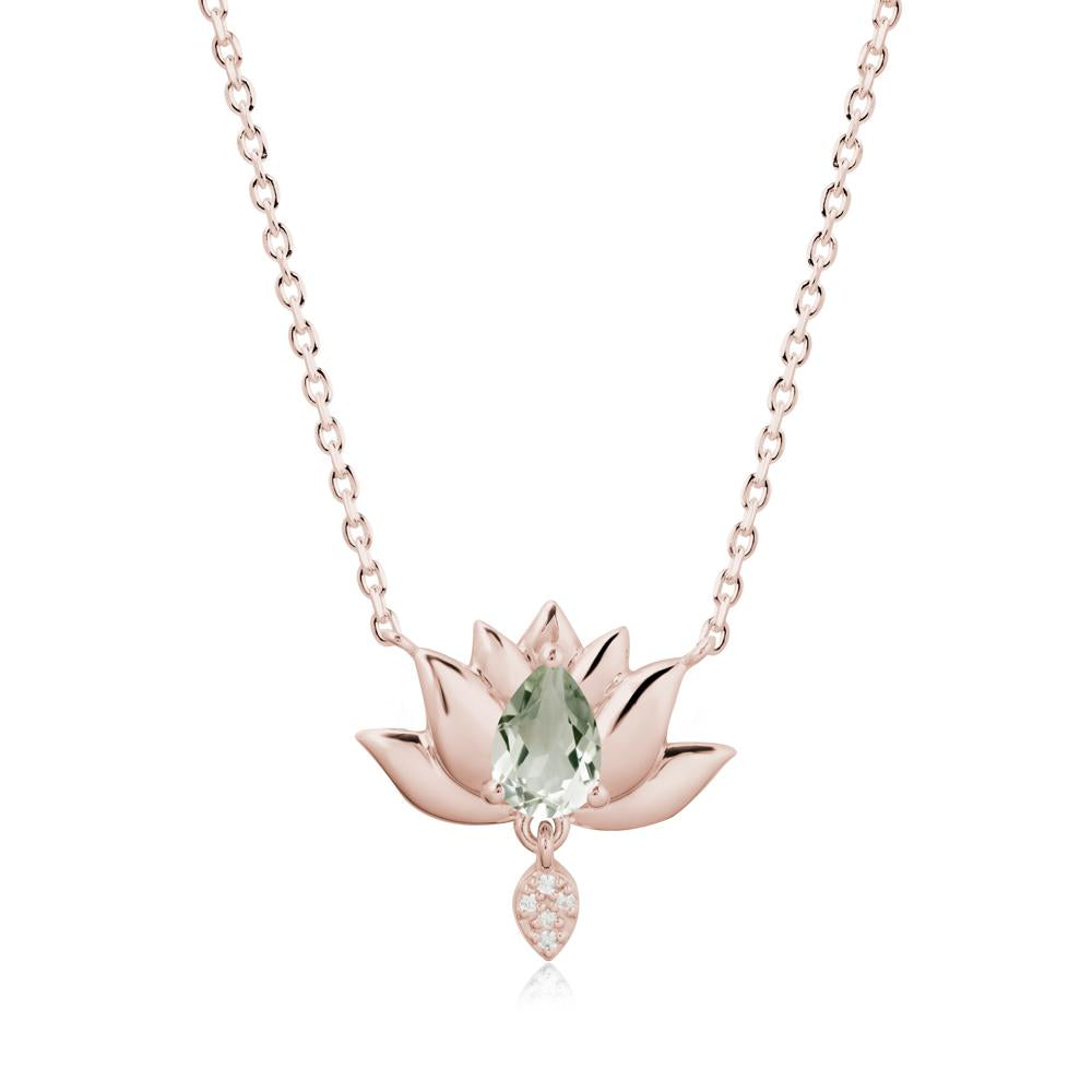 Pear Shaped Green Amethyst Lotus Flower Pendant - LUO Jewelry #metal_14k rose gold