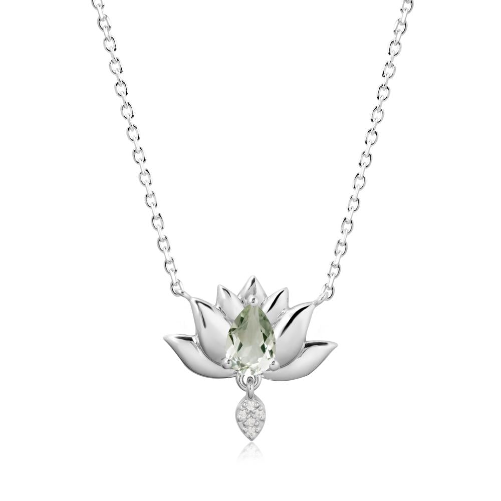 Pear Shaped Green Amethyst Lotus Flower Pendant - LUO Jewelry #metal_14k white gold