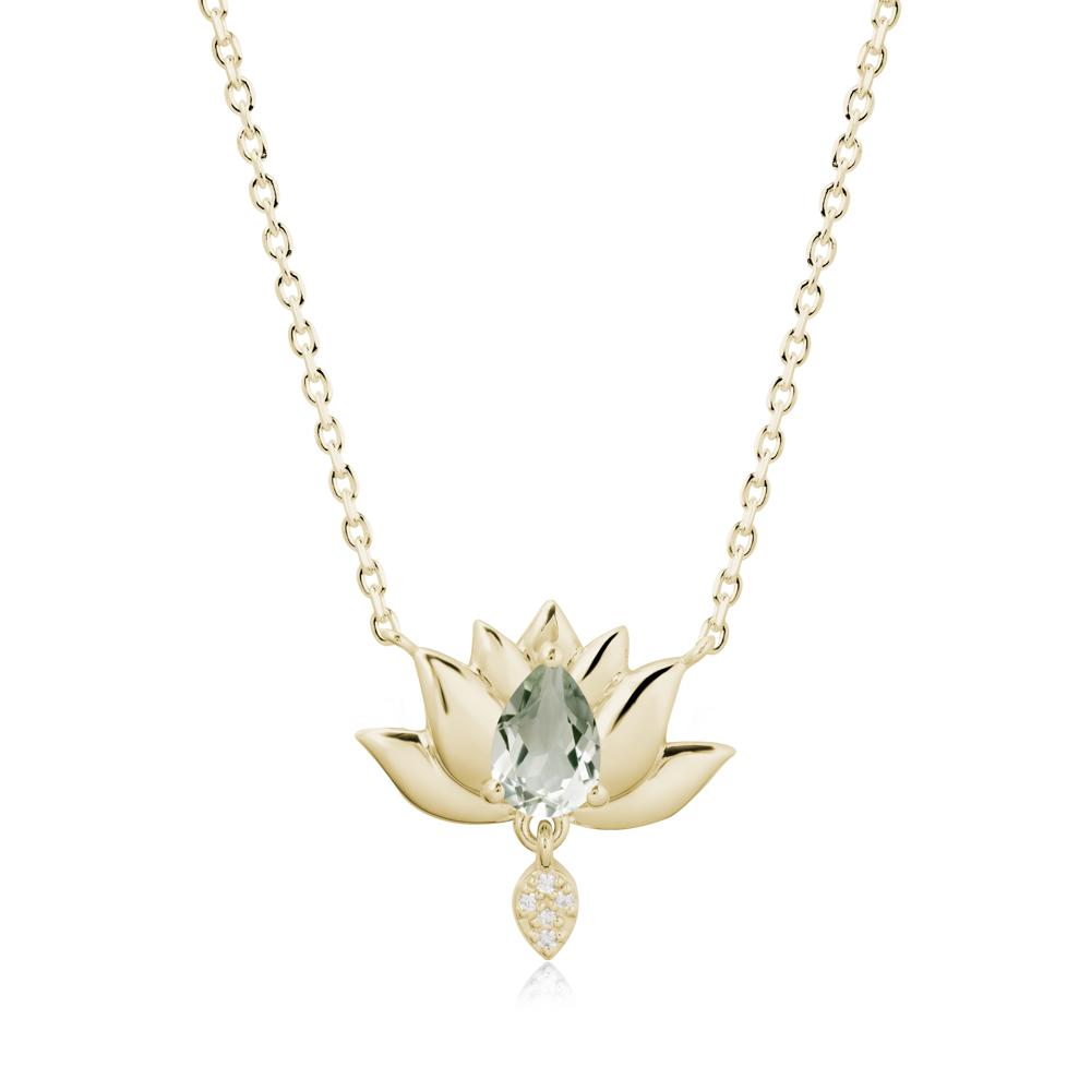 Pear Shaped Green Amethyst Lotus Flower Pendant - LUO Jewelry #metal_14k yellow gold