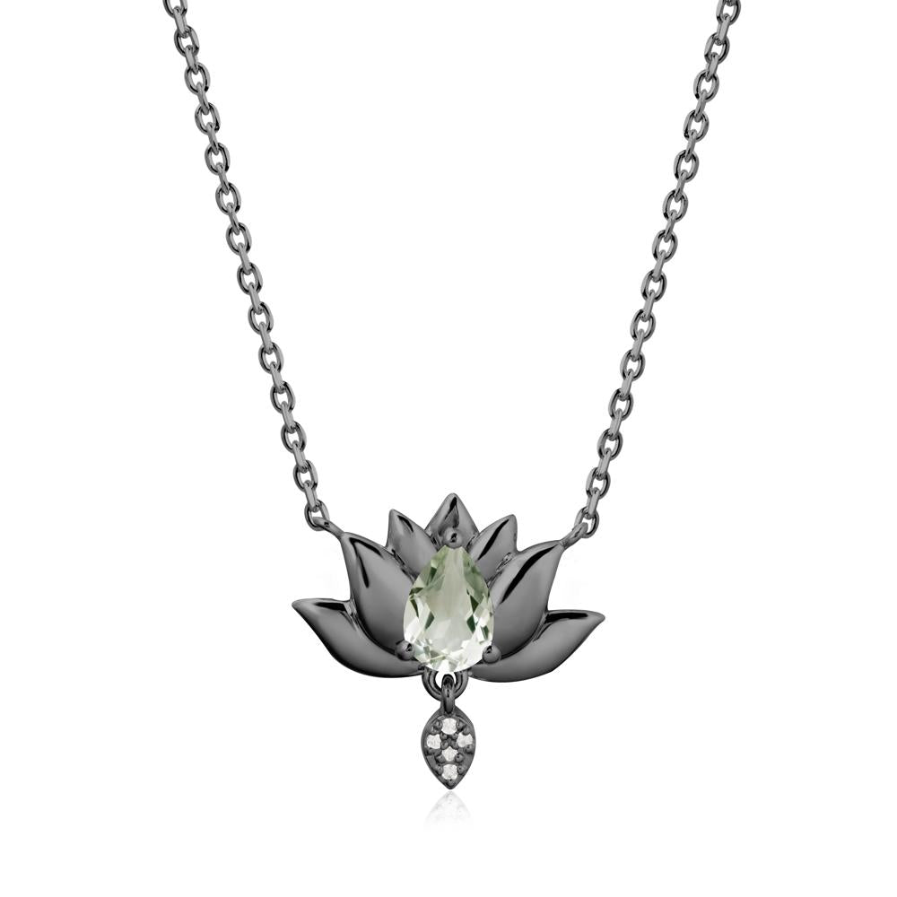 Pear Shaped Green Amethyst Lotus Flower Pendant - LUO Jewelry #metal_black finish sterling silver