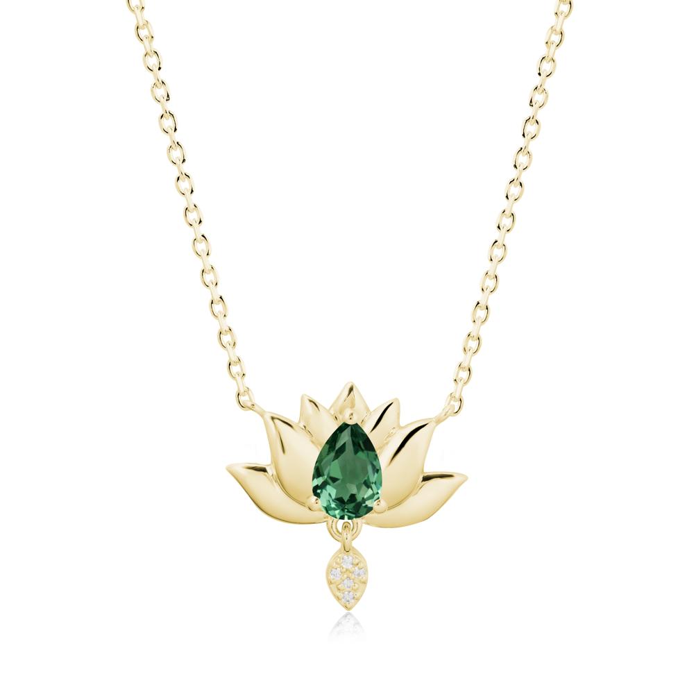 Tear Shaped Green Sapphire Lotus Necklace - LUO Jewelry #metal_18k yellow gold