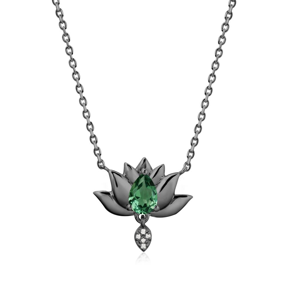 Tear Shaped Green Sapphire Lotus Necklace - LUO Jewelry #metal_black finish sterling silver