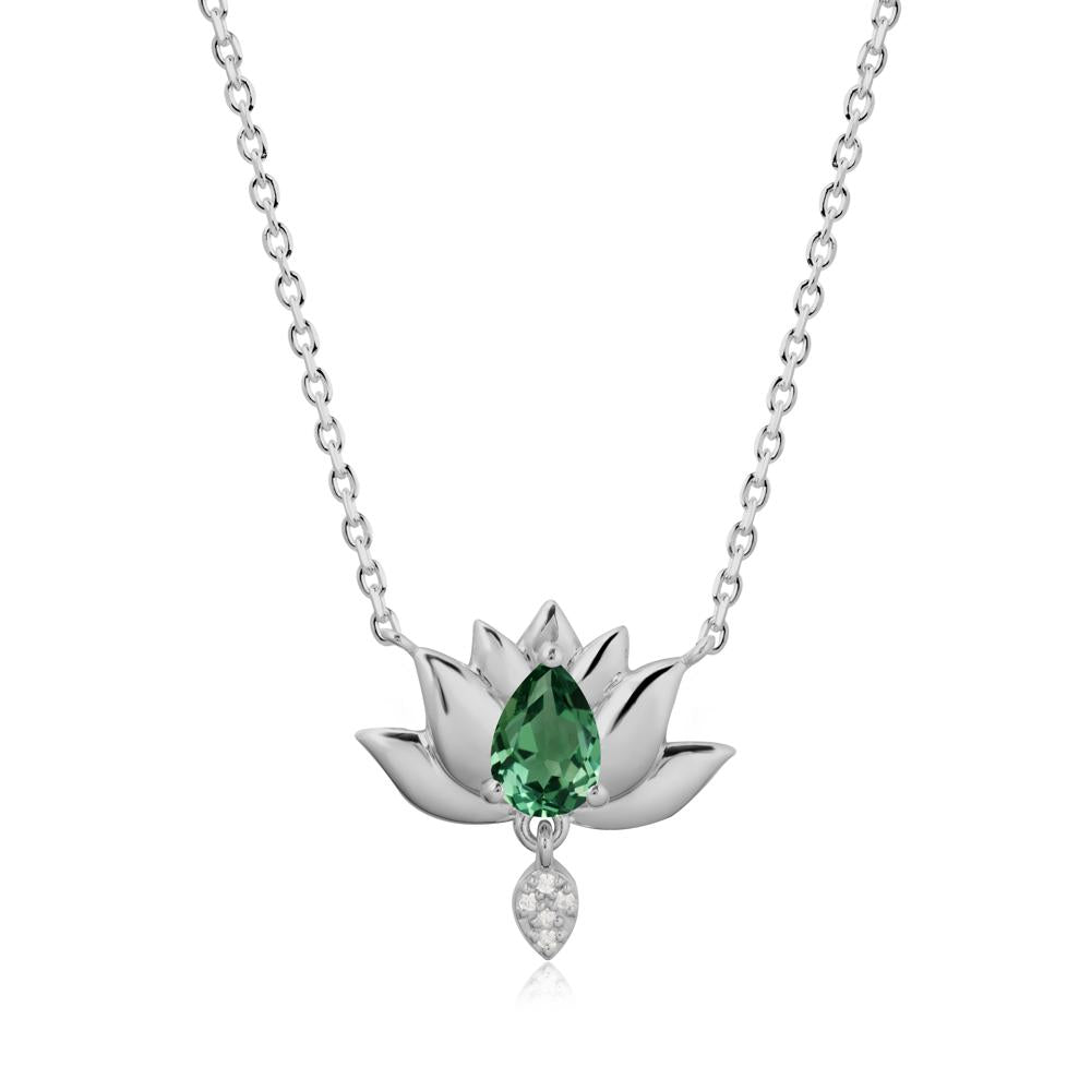 Tear Shaped Green Sapphire Lotus Necklace - LUO Jewelry #metal_platinum