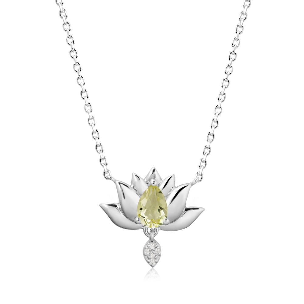 Pear Shaped Lemon Quartz Lotus Flower Pendant - LUO Jewelry #metal_14k white gold