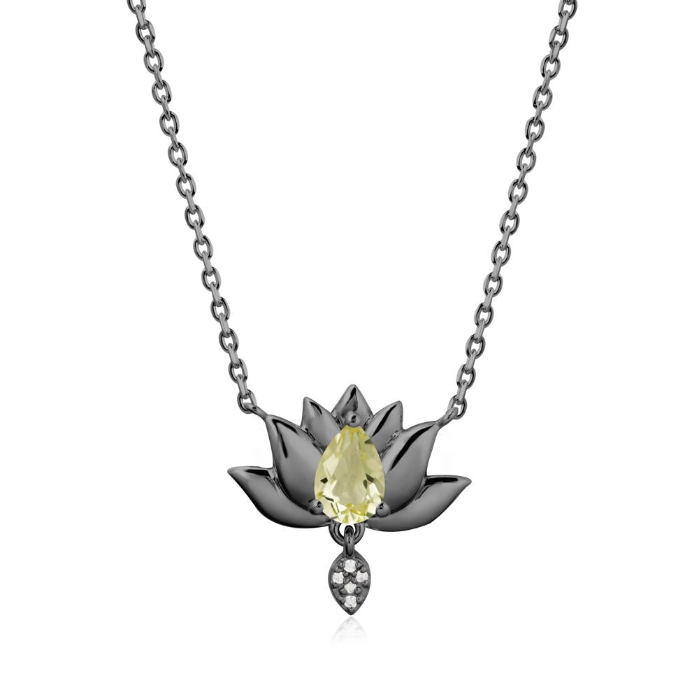 Pear Shaped Lemon Quartz Lotus Flower Pendant - LUO Jewelry #metal_black finish sterling silver