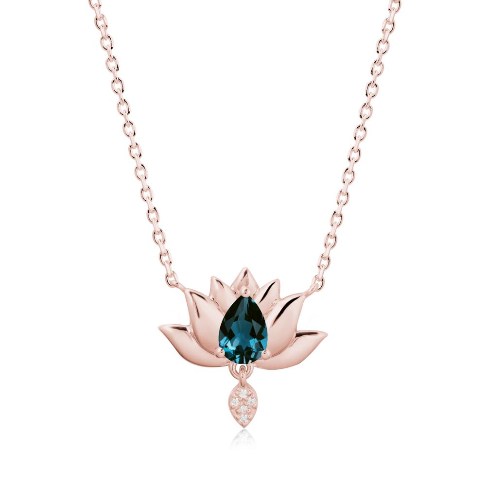 Tear Shaped London Blue Topaz Lotus Necklace - LUO Jewelry #metal_18k rose gold
