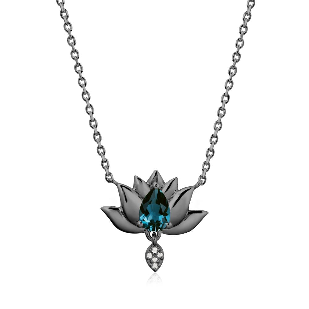 Tear Shaped London Blue Topaz Lotus Necklace - LUO Jewelry #metal_black finish sterling silver