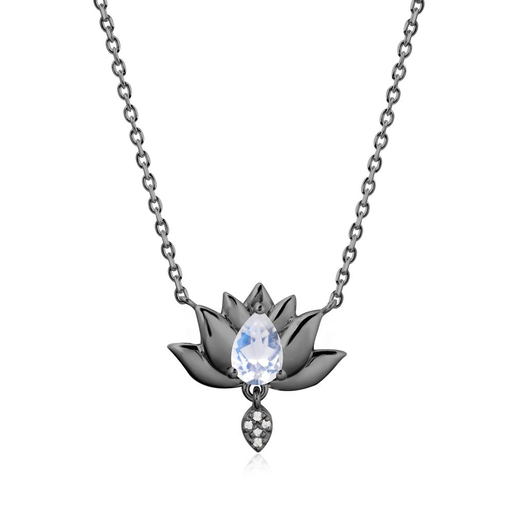 Pear Shaped Moonstone Lotus Flower Pendant - LUO Jewelry #metal_black finish sterling silver