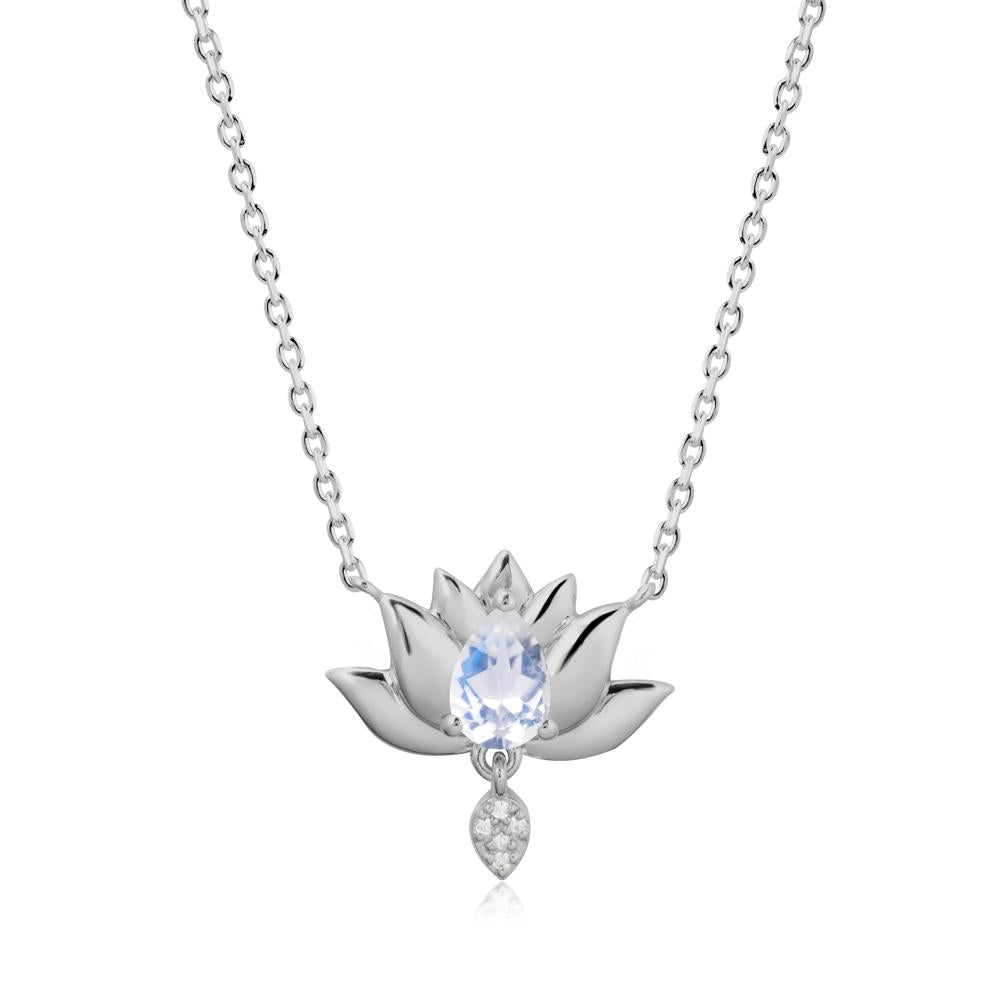 Pear Shaped Moonstone Lotus Flower Pendant - LUO Jewelry #metal_platinum