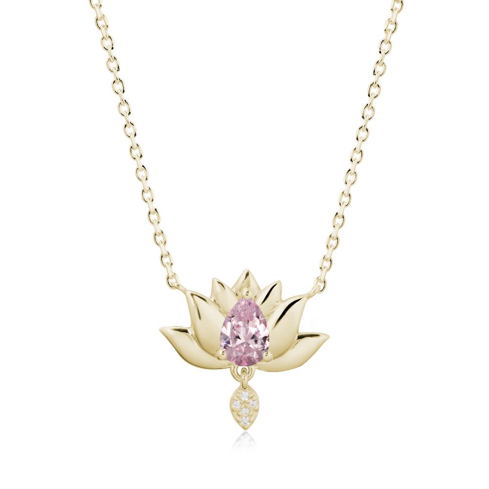 Tear Shaped Pink Cubic Zirconia Lotus Necklace - LUO Jewelry #metal_14k yellow gold