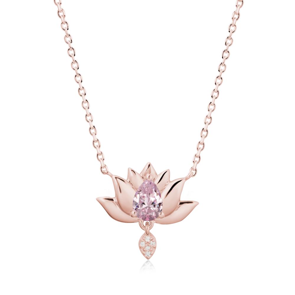 Tear Shaped Pink Cubic Zirconia Lotus Necklace - LUO Jewelry #metal_18k rose gold
