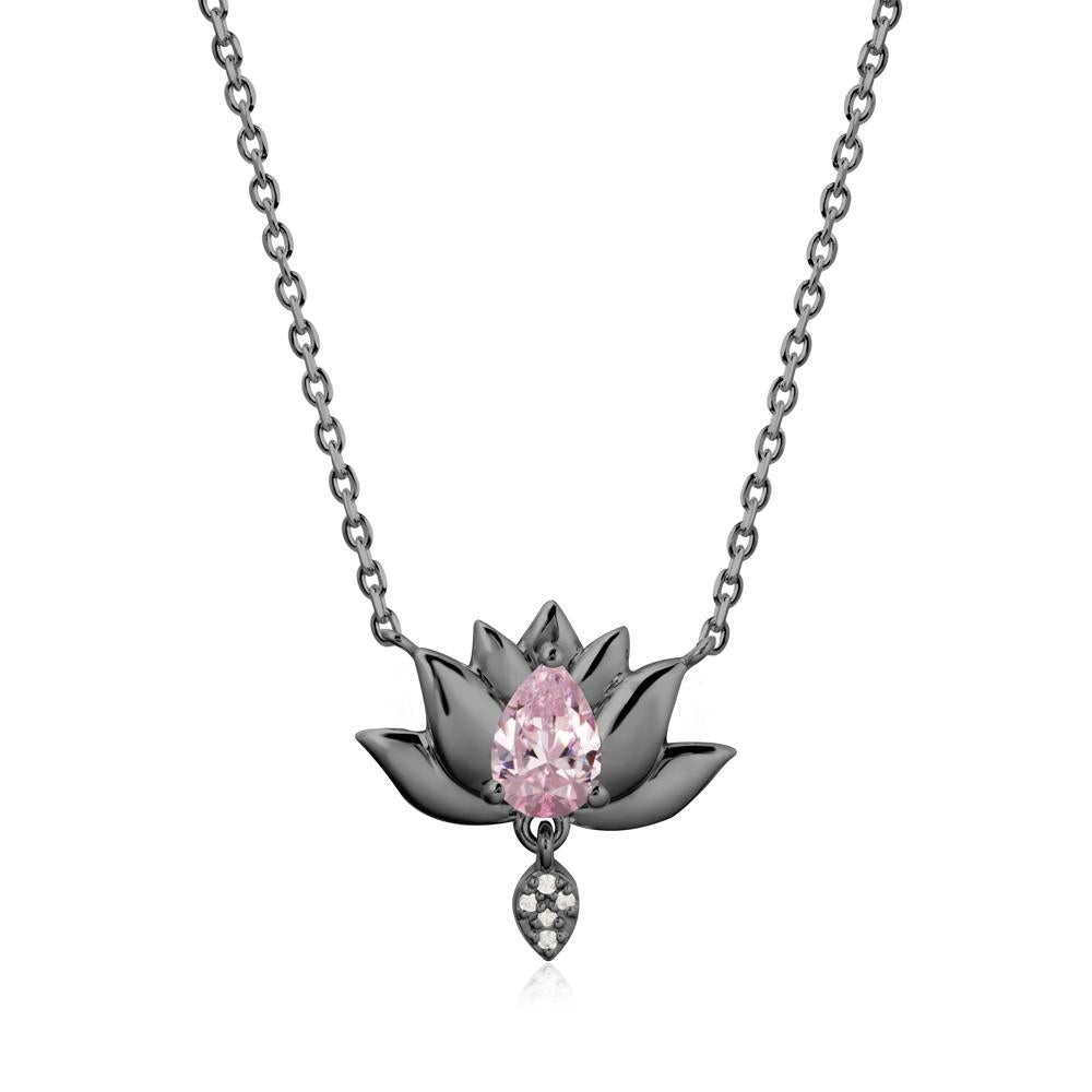Tear Shaped Pink Cubic Zirconia Lotus Necklace - LUO Jewelry #metal_black finish sterling silver