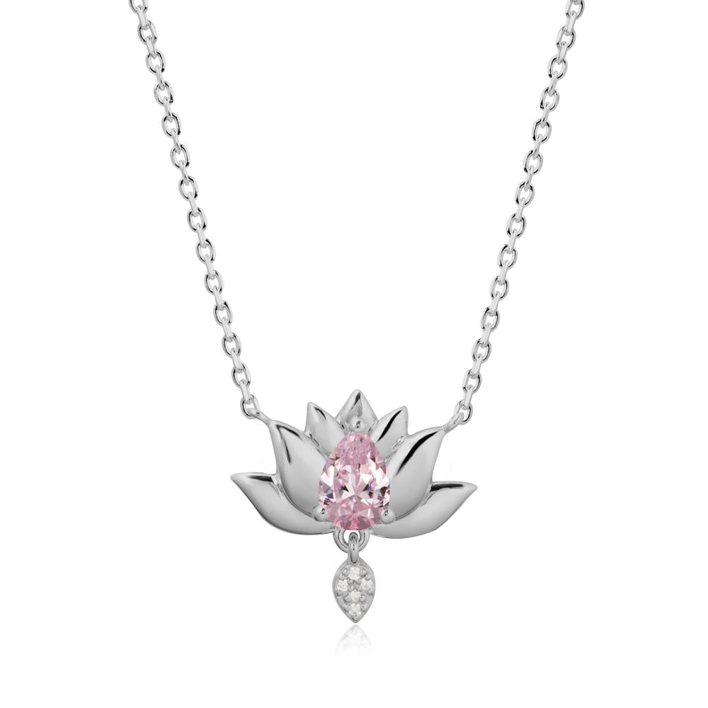 Tear Shaped Pink Cubic Zirconia Lotus Necklace - LUO Jewelry #metal_platinum