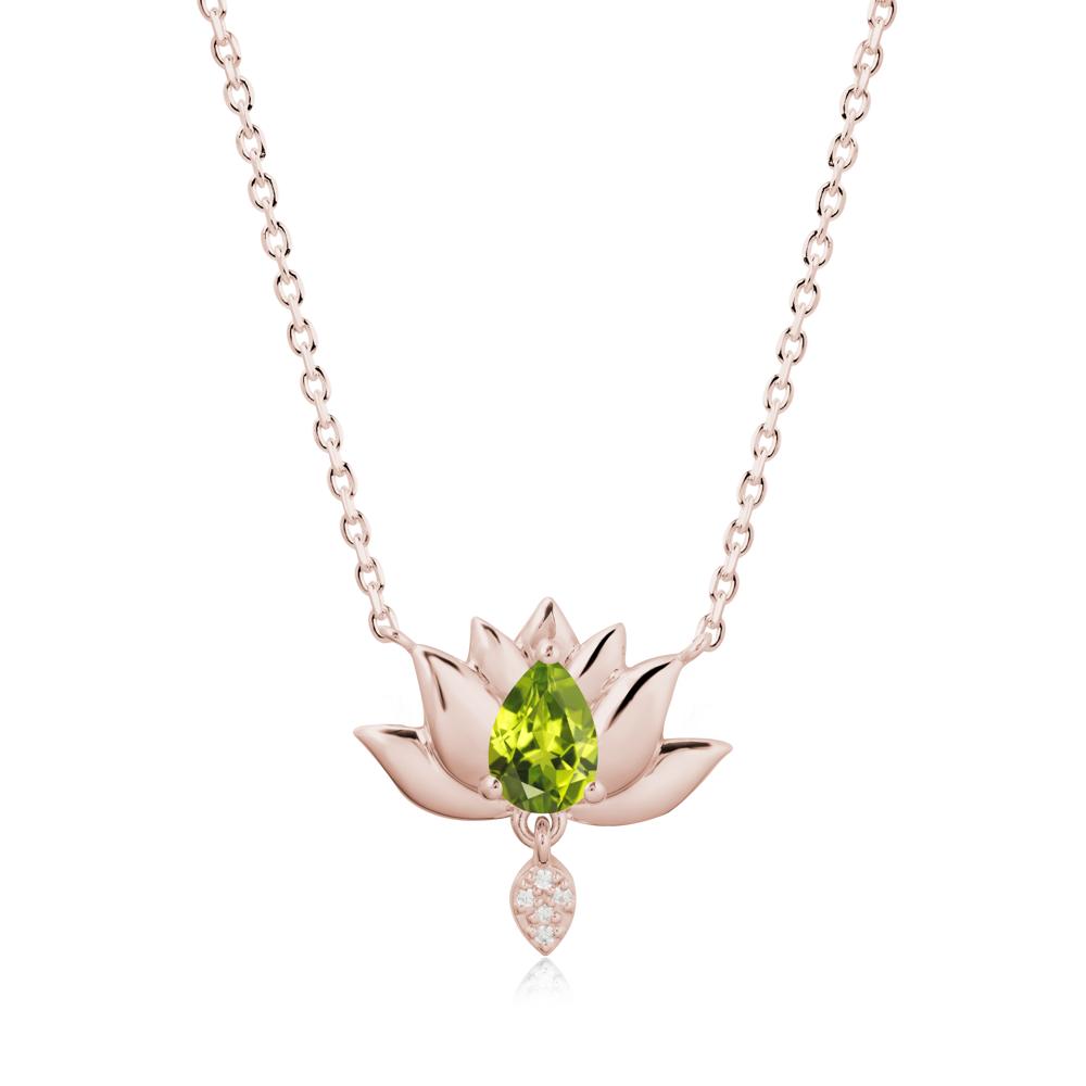 Pear Shaped Peridot Lotus Flower Pendant - LUO Jewelry #metal_14k rose gold