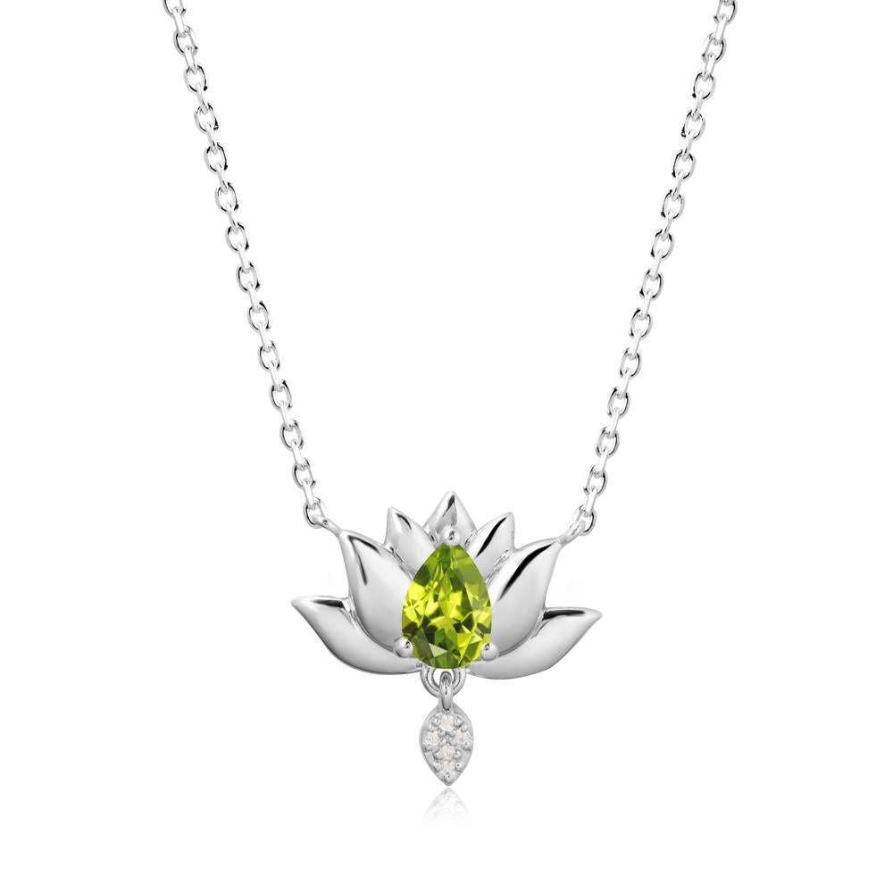 Pear Shaped Peridot Lotus Flower Pendant - LUO Jewelry #metal_14k white gold