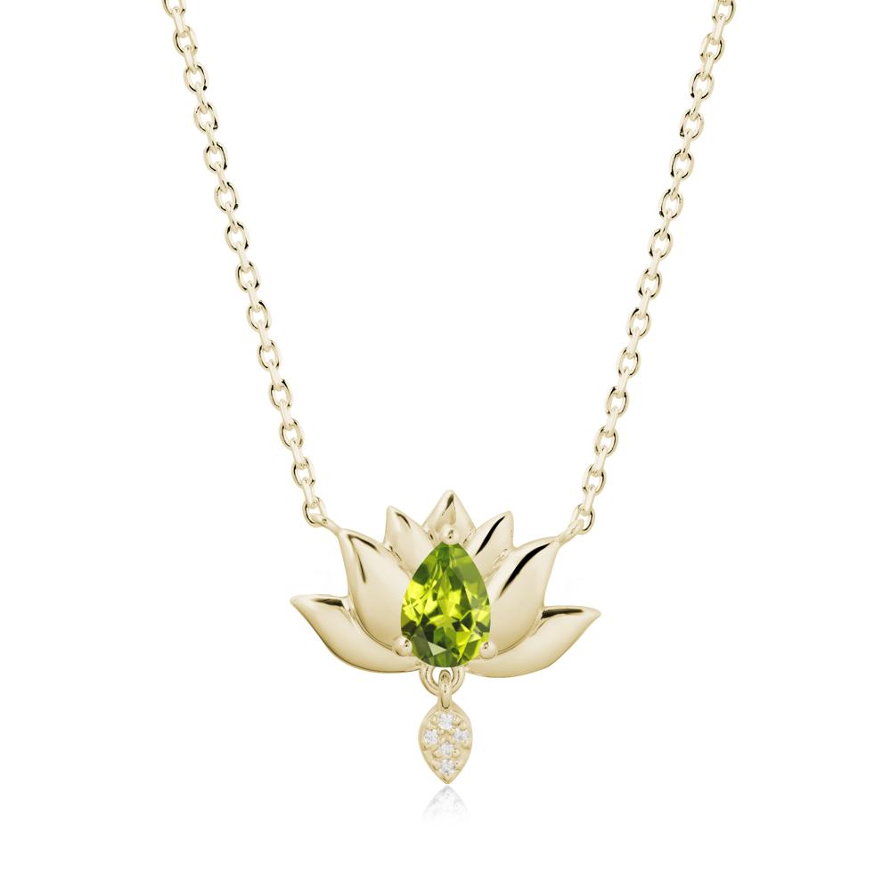 Pear Shaped Peridot Lotus Flower Pendant - LUO Jewelry #metal_14k yellow gold