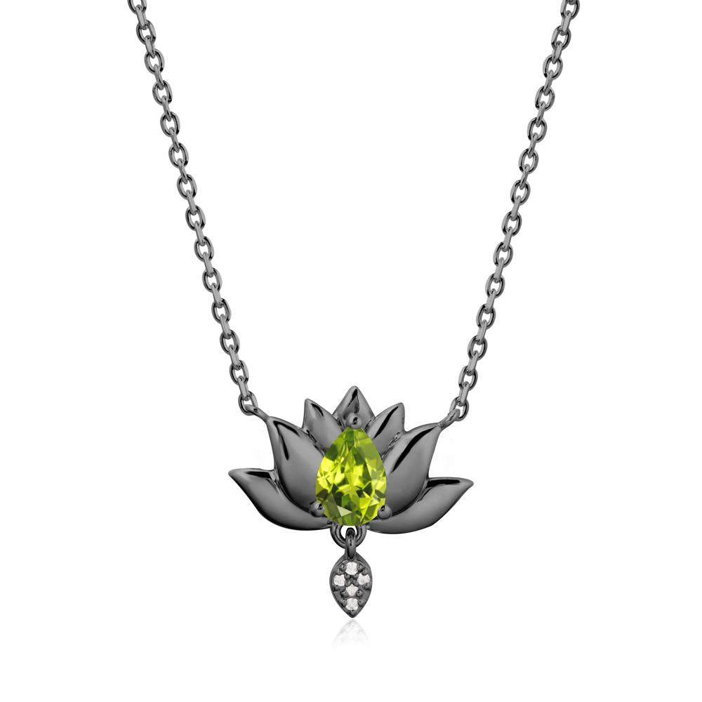 Pear Shaped Peridot Lotus Flower Pendant - LUO Jewelry #metal_black finish sterling silver