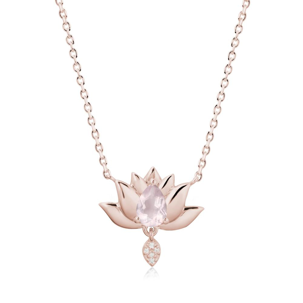 Tear Shaped Rose Quartz Lotus Necklace - LUO Jewelry #metal_14k rose gold