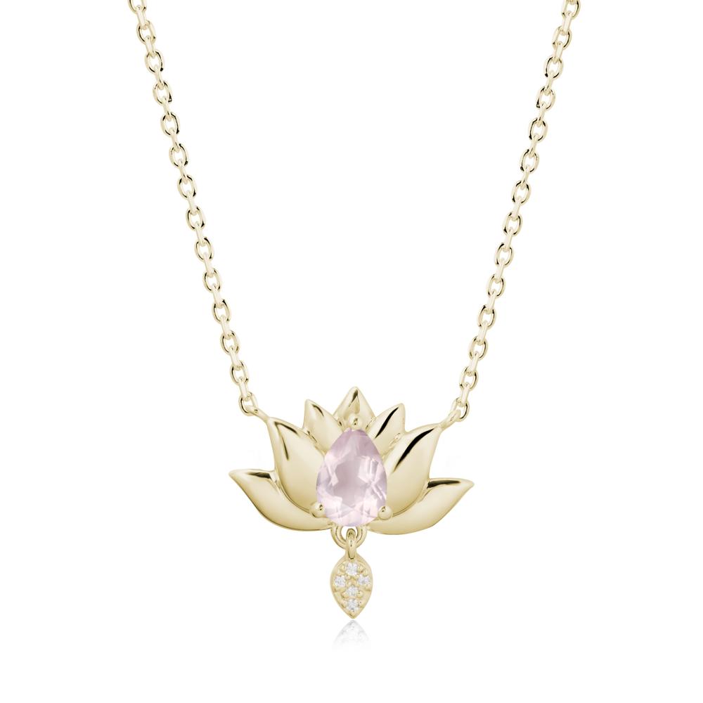 Tear Shaped Rose Quartz Lotus Necklace - LUO Jewelry #metal_14k yellow gold