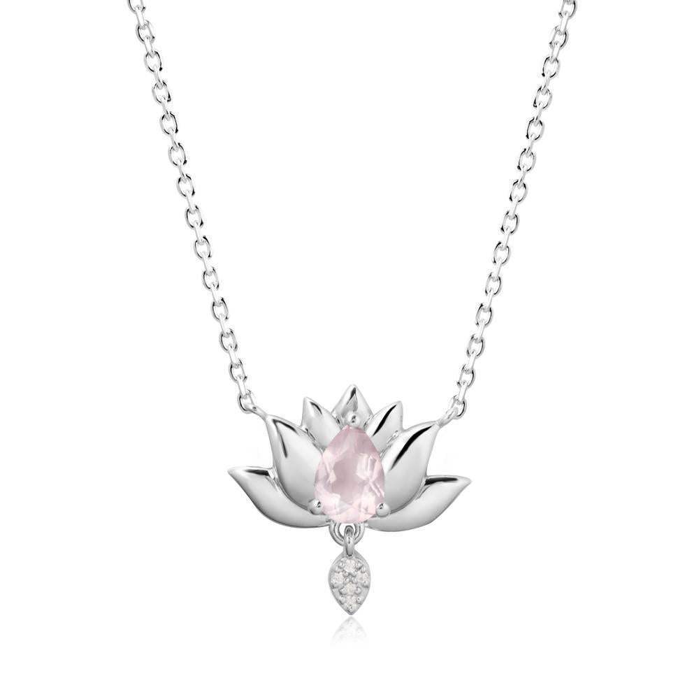 Tear Shaped Rose Quartz Lotus Necklace - LUO Jewelry #metal_18k white gold