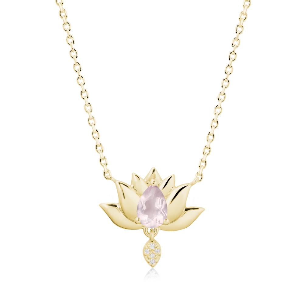 Tear Shaped Rose Quartz Lotus Necklace - LUO Jewelry #metal_18k yellow gold